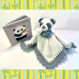 🌺SOLD🌺Please Mr Panda Crochet Lovely Security Blanket & Book Set